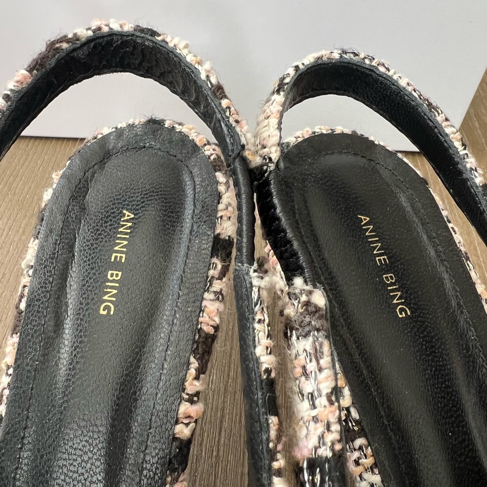 Anine Bing Nina Slingback Heels with Metal Toe in Black/Cream/Apricot Tweed - Picture 8 of 11